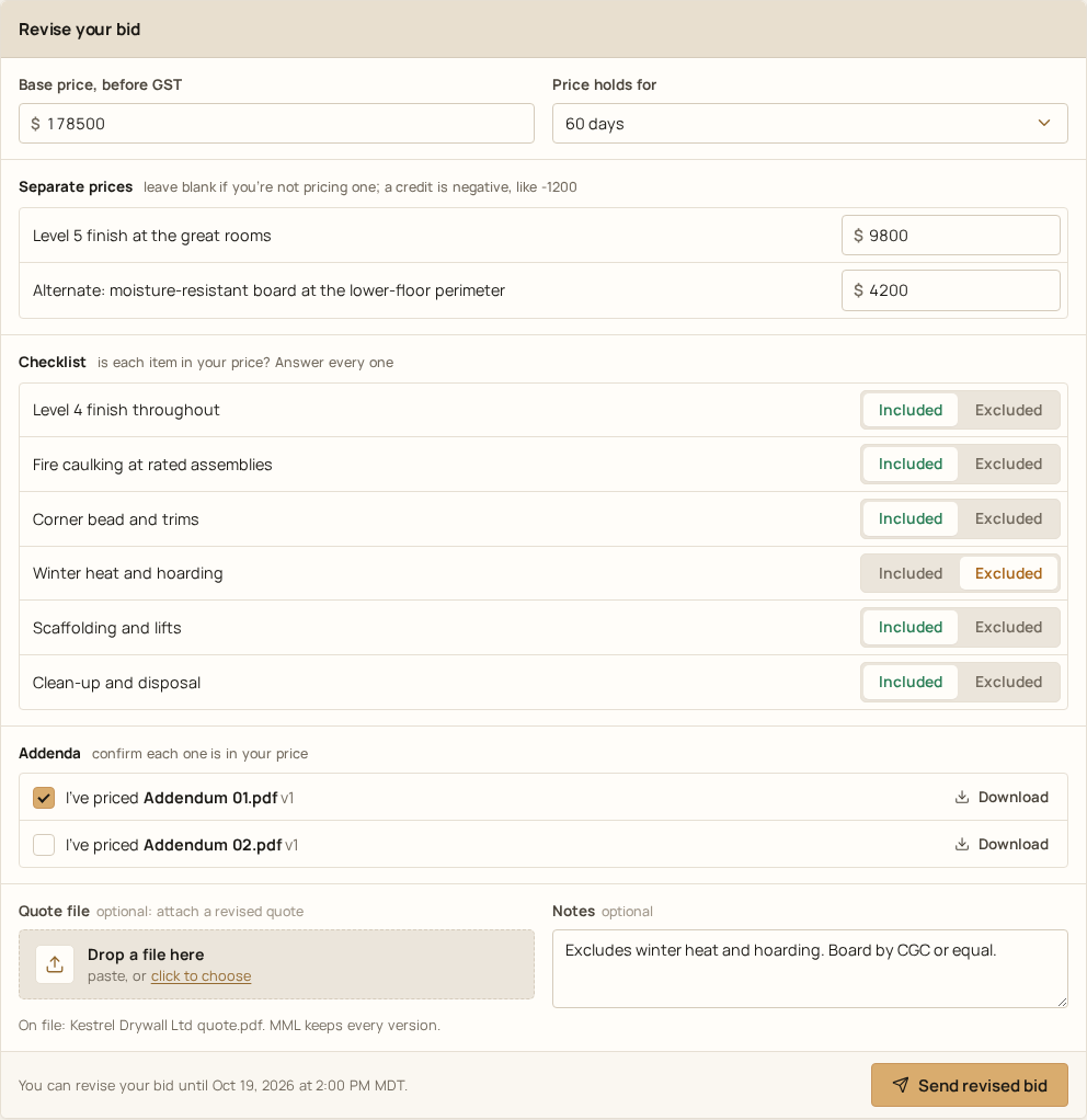 The bid form